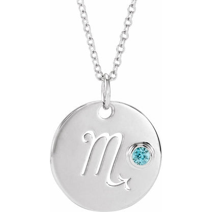 Sterling SIlver Zodiac Disc 16-18" Necklace With Stone