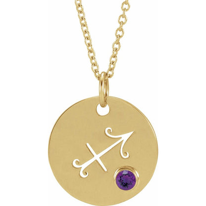 14K Yellow Gold Zodiac Disc 16-18" Necklace With Stone
