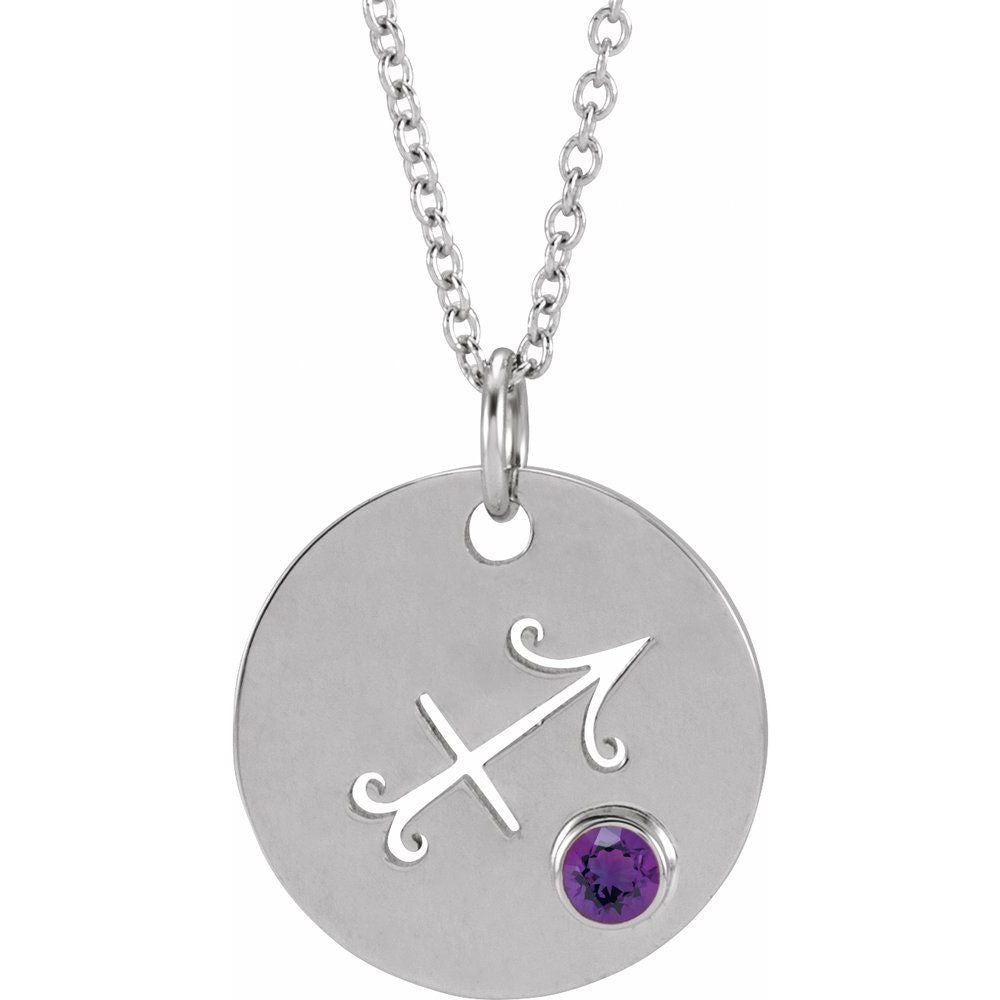 Sterling SIlver Zodiac Disc 16-18" Necklace With Stone