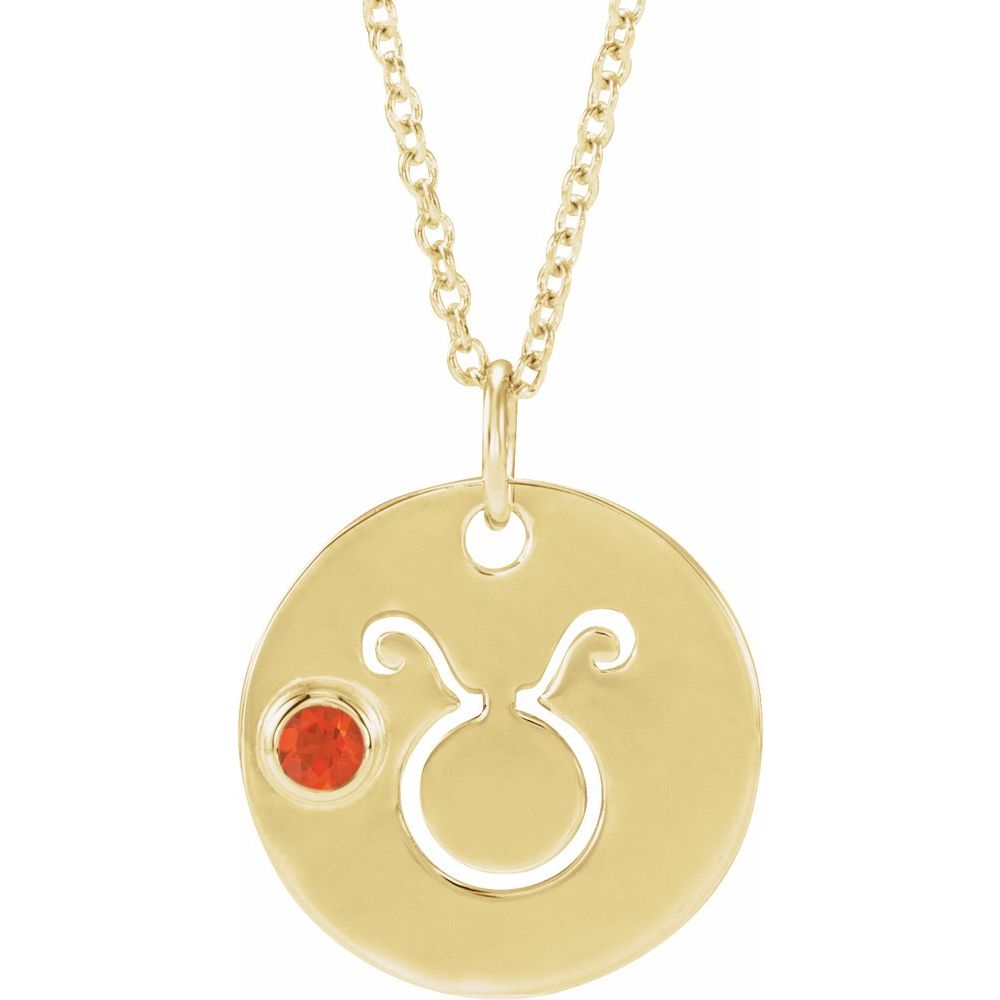 14K Yellow Gold Zodiac Disc 16-18" Necklace With Stone