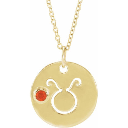 14K Yellow Gold Zodiac Disc 16-18" Necklace With Stone