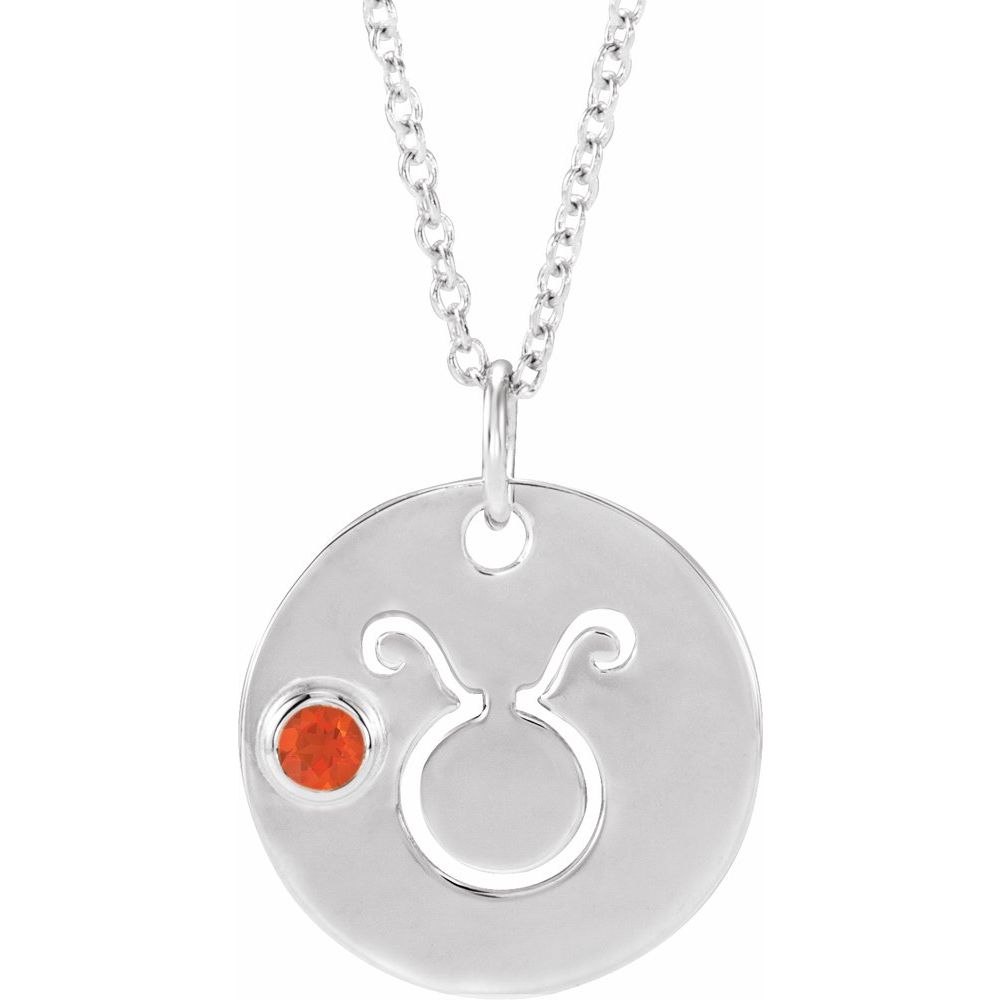 Sterling SIlver Zodiac Disc 16-18" Necklace With Stone