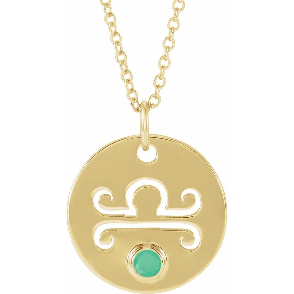 14K Yellow Gold Zodiac Disc 16-18" Necklace With Stone