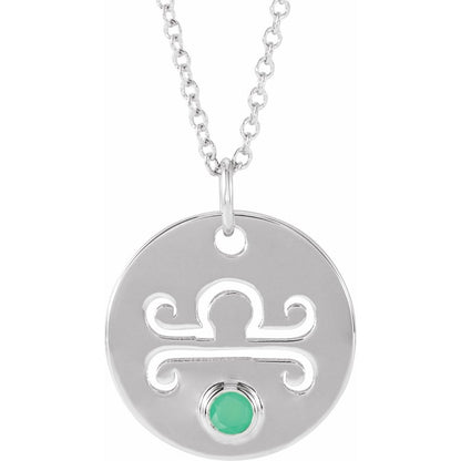Sterling SIlver Zodiac Disc 16-18" Necklace With Stone