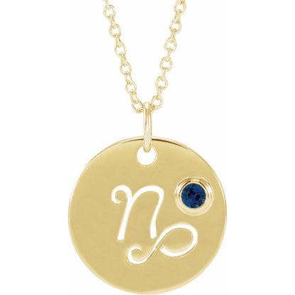 14K Yellow Gold Zodiac Disc 16-18" Necklace With Stone