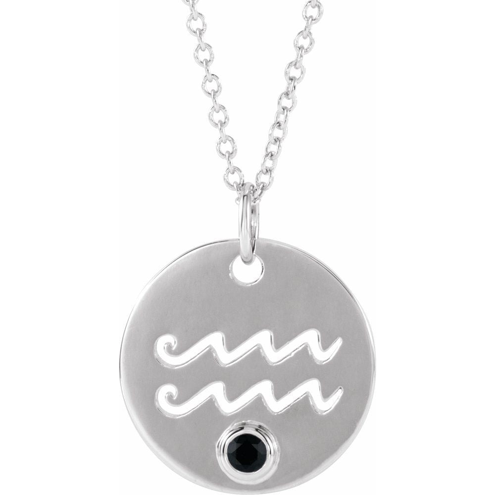 Sterling SIlver Zodiac Disc 16-18" Necklace With Stone