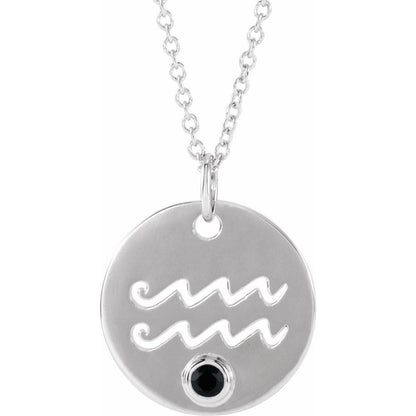 Sterling SIlver Zodiac Disc 16-18" Necklace With Stone