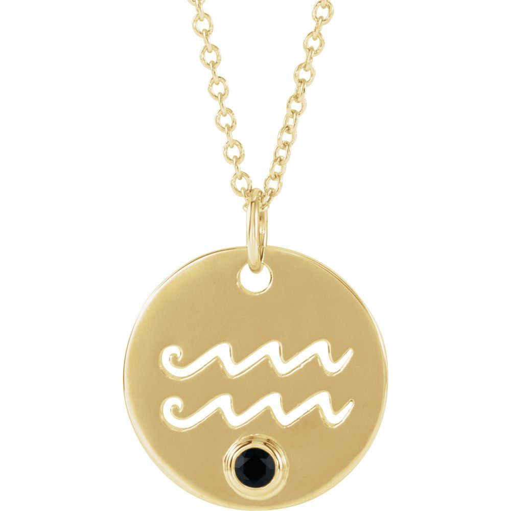 14K Yellow Gold Zodiac Disc 16-18" Necklace With Stone