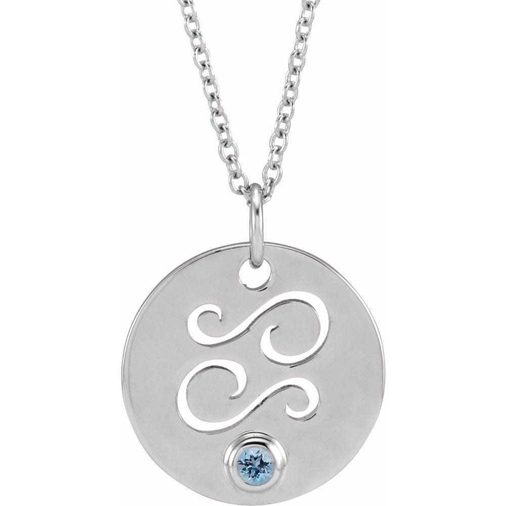 Sterling SIlver Zodiac Disc 16-18" Necklace With Stone