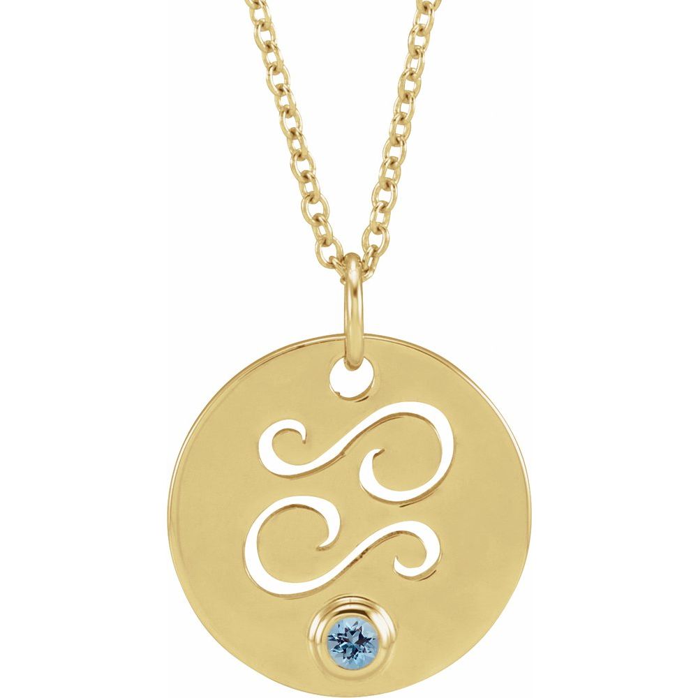 14K Yellow Gold Zodiac Disc 16-18" Necklace With Stone