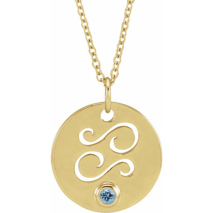 14K Yellow Gold Zodiac Disc 16-18" Necklace With Stone