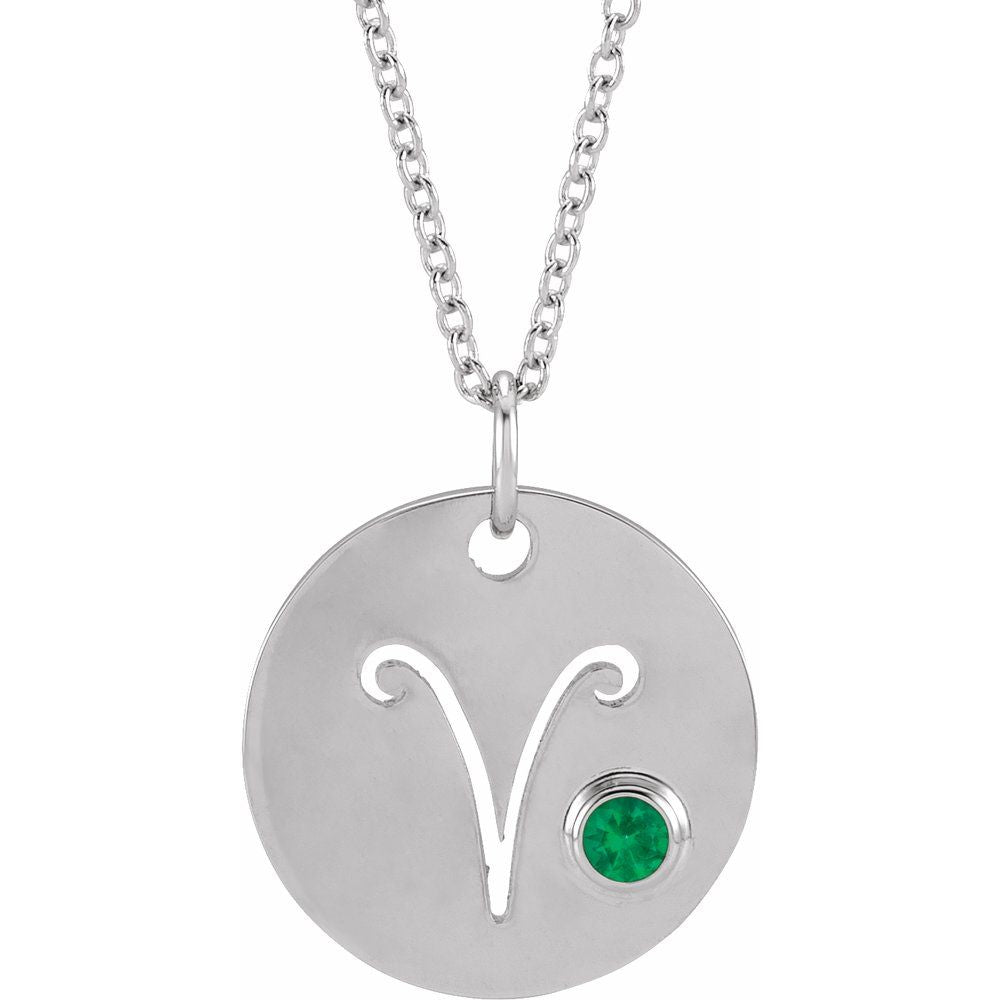 Sterling SIlver Zodiac Disc 16-18" Necklace With Stone