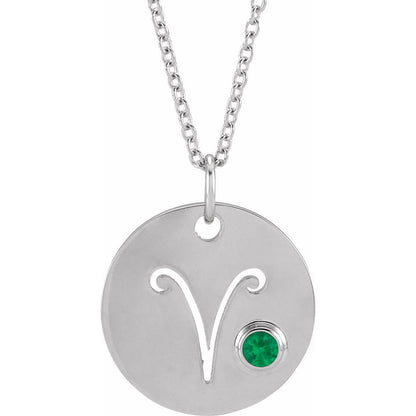 Sterling SIlver Zodiac Disc 16-18" Necklace With Stone
