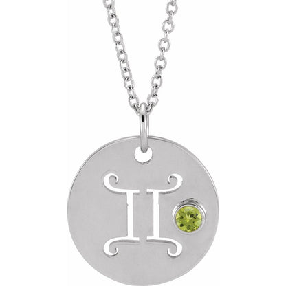 Sterling SIlver Zodiac Disc 16-18" Necklace With Stone