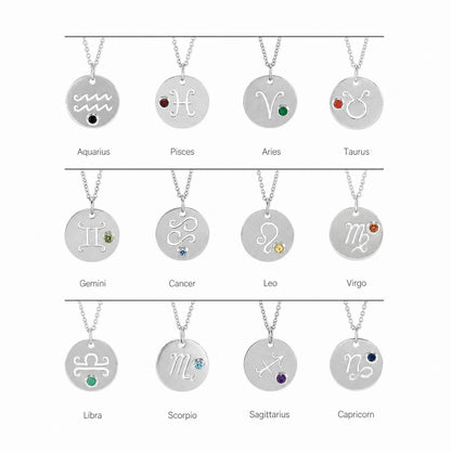 Sterling SIlver Zodiac Disc 16-18" Necklace With Stone