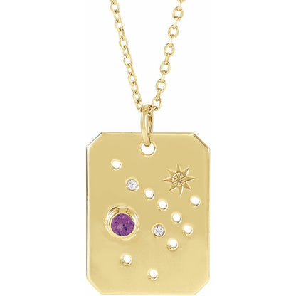 14K Gold .01 CTW Natural Diamond  and Stone Constellation 16-18" Necklace