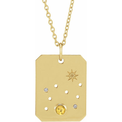 14K Gold .01 CTW Natural Diamond  and Stone Constellation 16-18" Necklace