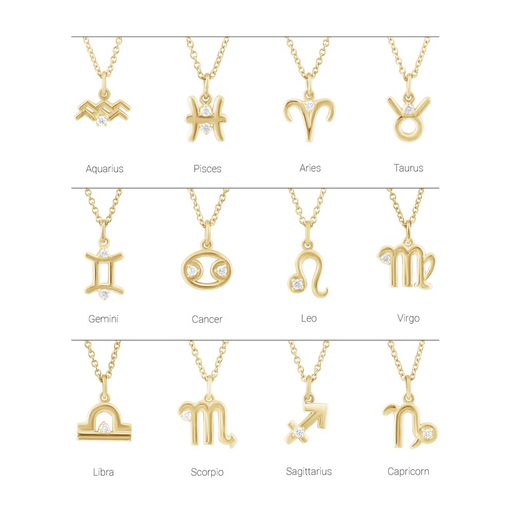 14K Gold .015 CT Natural Diamond Zodiac 16-18" Necklace