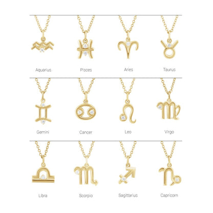 14K Gold .015 CT Natural Diamond Zodiac 16-18" Necklace