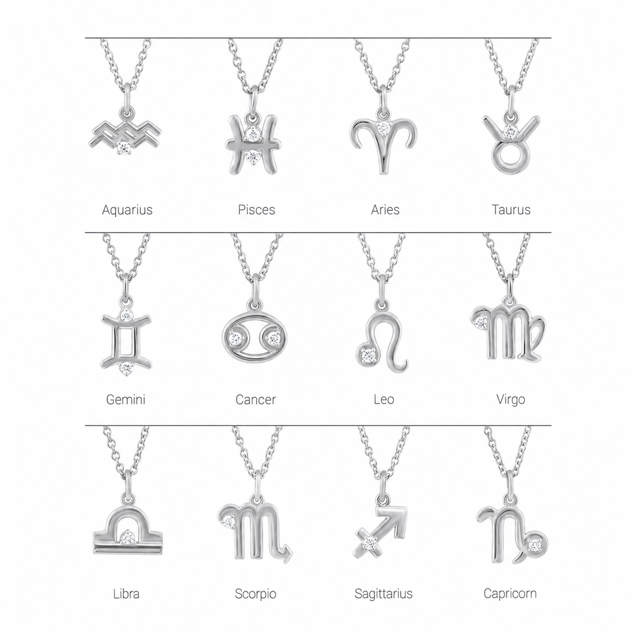 Sterling Silver .015 CT Natural Diamond Zodiac 16-18" Necklace