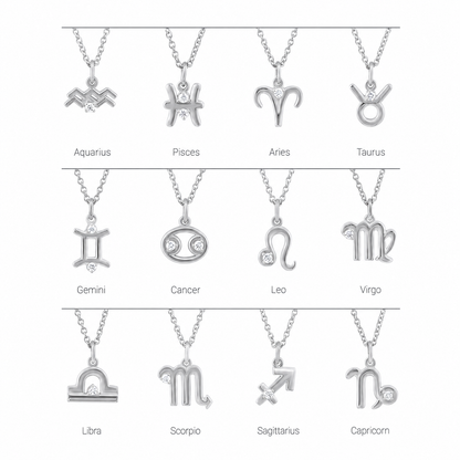 Sterling Silver .015 CT Natural Diamond Zodiac 16-18" Necklace