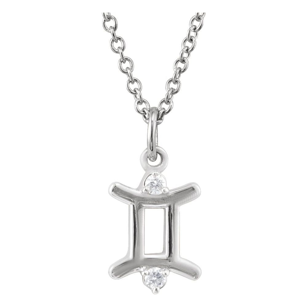 Sterling Silver .015 CT Natural Diamond Zodiac 16-18" Necklace