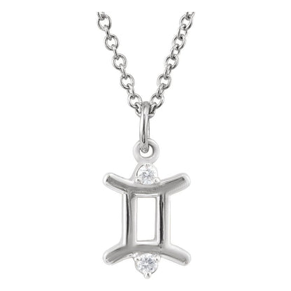 Sterling Silver .015 CT Natural Diamond Zodiac 16-18" Necklace