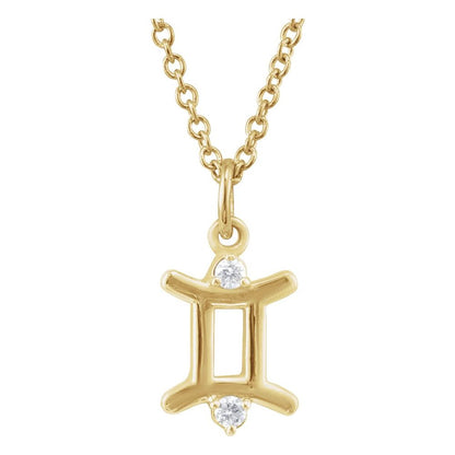 14K Gold .015 CT Natural Diamond Zodiac 16-18" Necklace