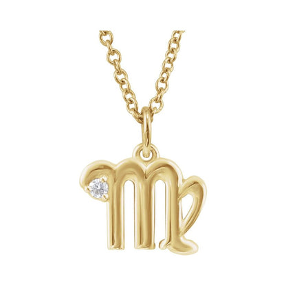 14K Gold .015 CT Natural Diamond Zodiac 16-18" Necklace