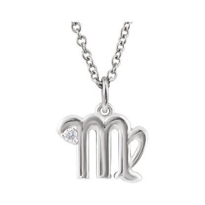 Sterling Silver .015 CT Natural Diamond Zodiac 16-18" Necklace
