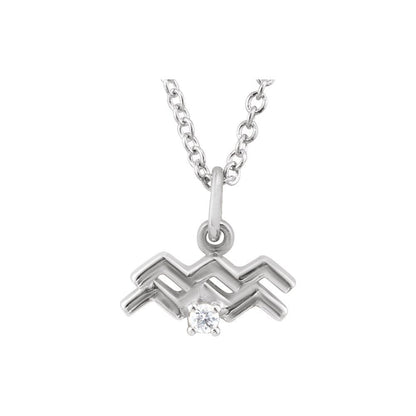 Sterling Silver .015 CT Natural Diamond Zodiac 16-18" Necklace