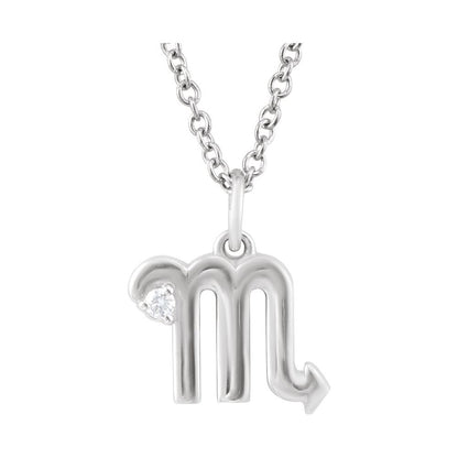 Sterling Silver .015 CT Natural Diamond Zodiac 16-18" Necklace
