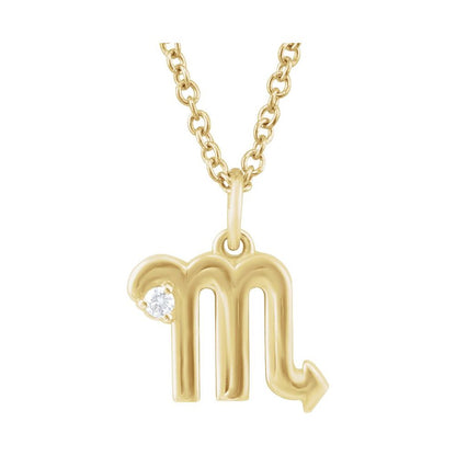 14K Gold .015 CT Natural Diamond Zodiac 16-18" Necklace