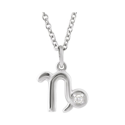 Sterling Silver .015 CT Natural Diamond Zodiac 16-18" Necklace