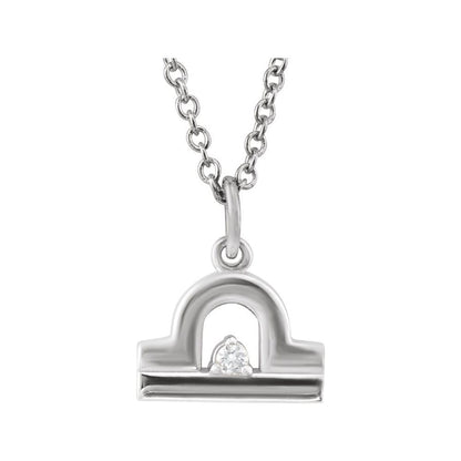 Sterling Silver .015 CT Natural Diamond Zodiac 16-18" Necklace