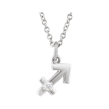Sterling Silver .015 CT Natural Diamond Zodiac 16-18" Necklace