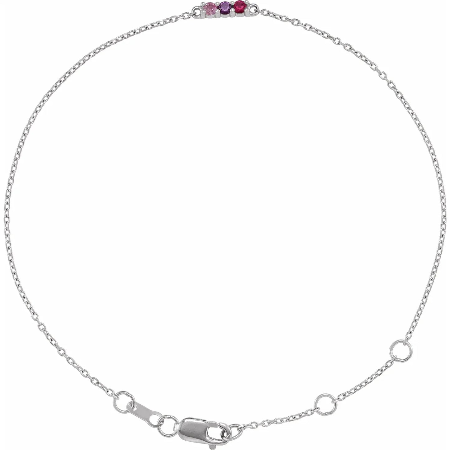 14K White Gold Family Birthstone 6 1/2 - 7 1/2 Inch Bracelet