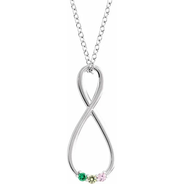 14K White Gold  Infinity-Inspired Family Birthstone Necklace with 16" - 18" chain