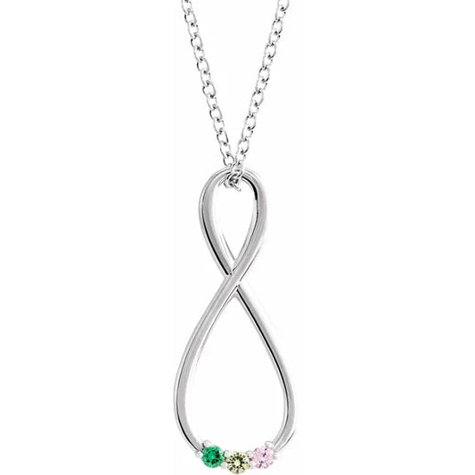 14K White Gold  Infinity-Inspired Family Birthstone Necklace with 16" - 18" chain