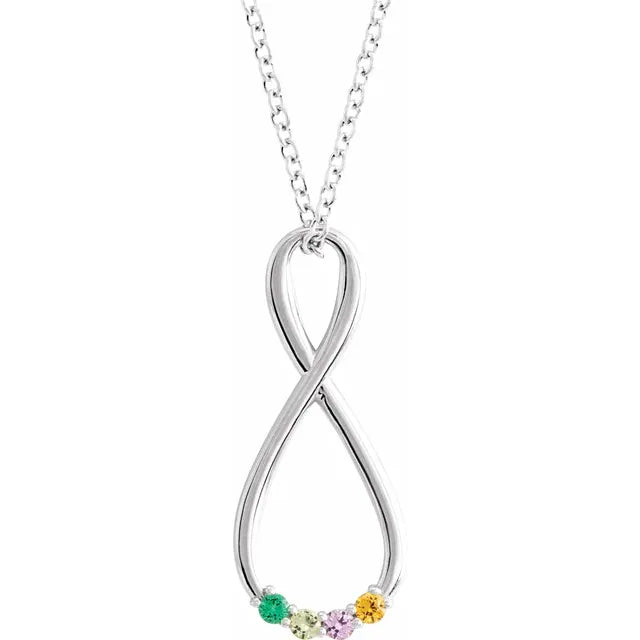 14K White Gold  Infinity-Inspired Family Birthstone Necklace with 16" - 18" chain
