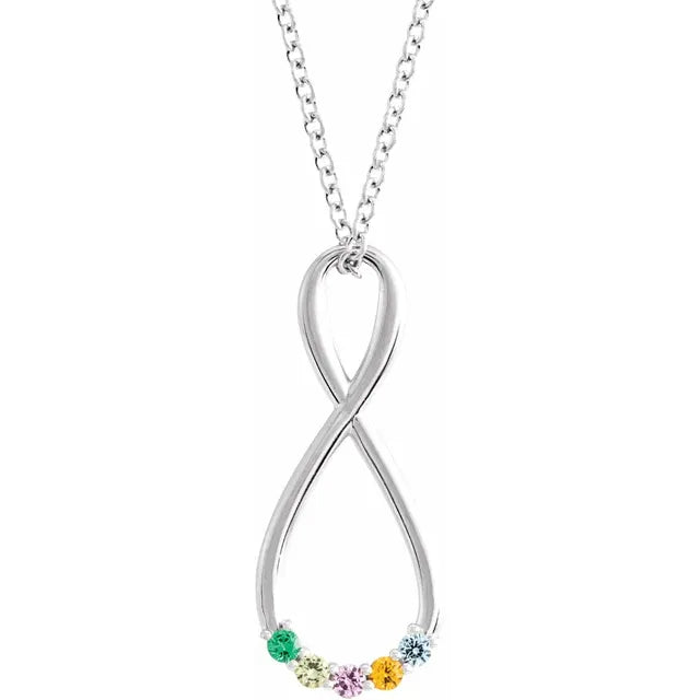 14K White Gold  Infinity-Inspired Family Birthstone Necklace with 16" - 18" chain