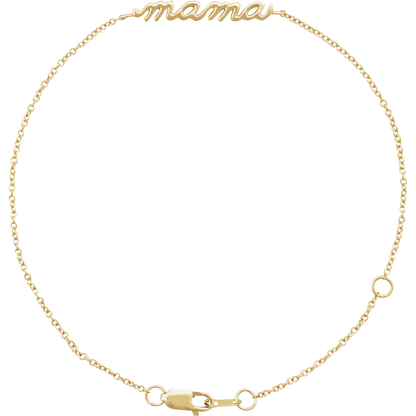 14K Yellow Gold Lowercase Script Mama 6 1/2-7 1/2" Bracelet