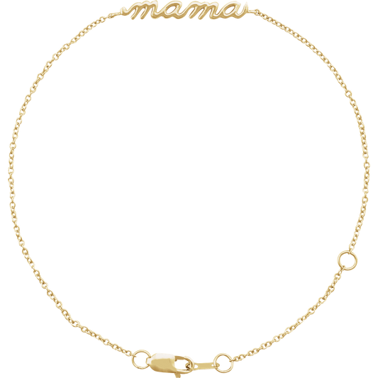 14K Yellow Gold Lowercase Script Mama 6 1/2-7 1/2" Bracelet