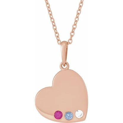 14K Rose Gold Family Heart 16-18" Birthstone Necklace