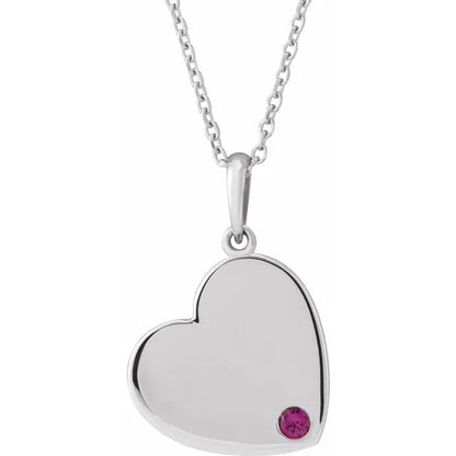 14K White Gold Family Heart 16-18" Birthstone Necklace