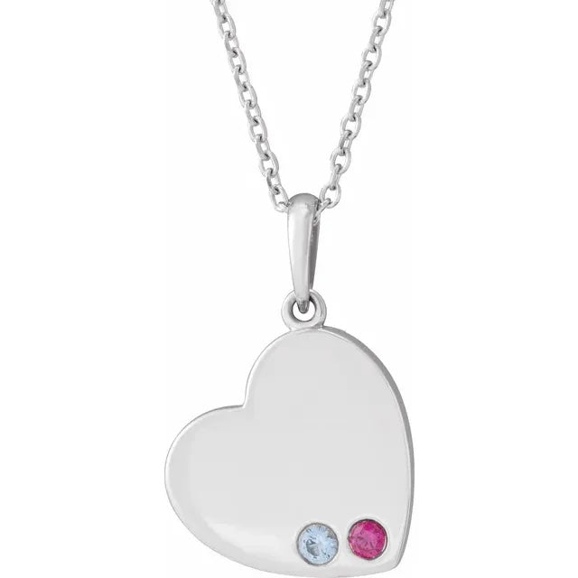 14K White Gold Family Heart 16-18" Birthstone Necklace