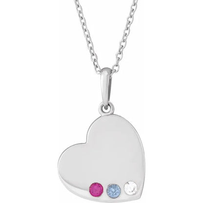 14K White Gold Family Heart 16-18" Birthstone Necklace
