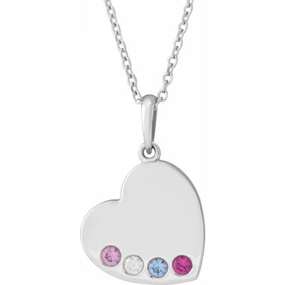 14K White Gold Family Heart 16-18" Birthstone Necklace