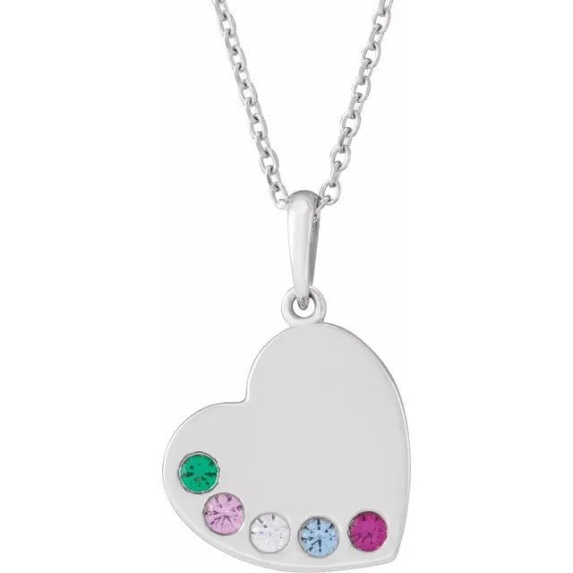 14K White Gold Family Heart 16-18" Birthstone Necklace