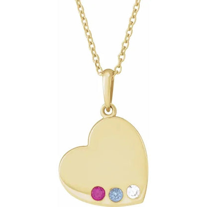 14K Yellow Gold Family Heart 16-18" Birthstone Necklace